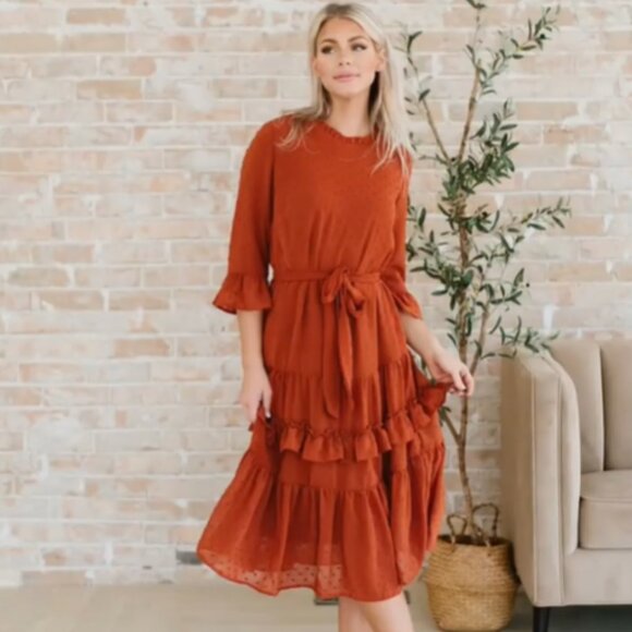 Orange Ruffle Dress - Picture 11 of 14